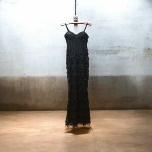 Elegant Black Evening Gown Womens Size S Maxi Beaded Sleeveless